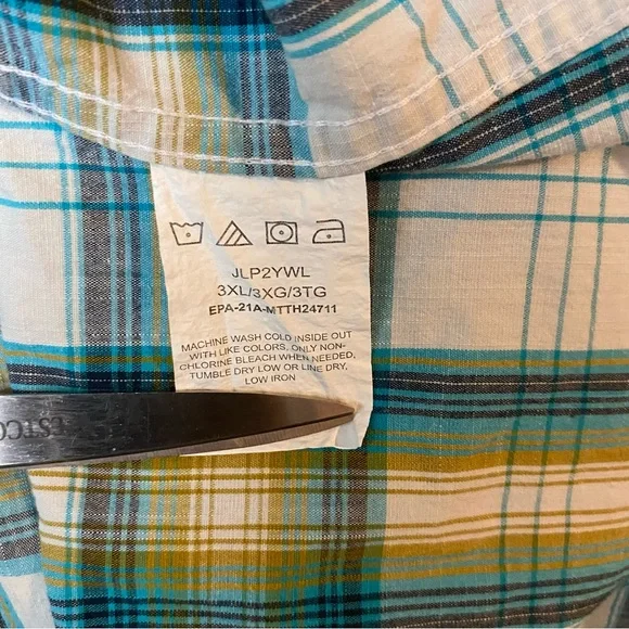 Wrangler Size 3XL Teal Navy White Plaid Western Workshirt - Picture 7 of 7